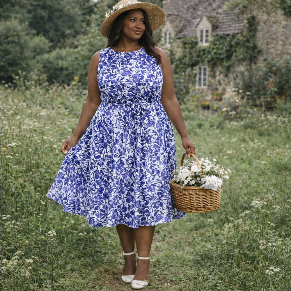 NEW Kasper Floral Dress Belted Midi Size 2X Spring Office Cottagecore